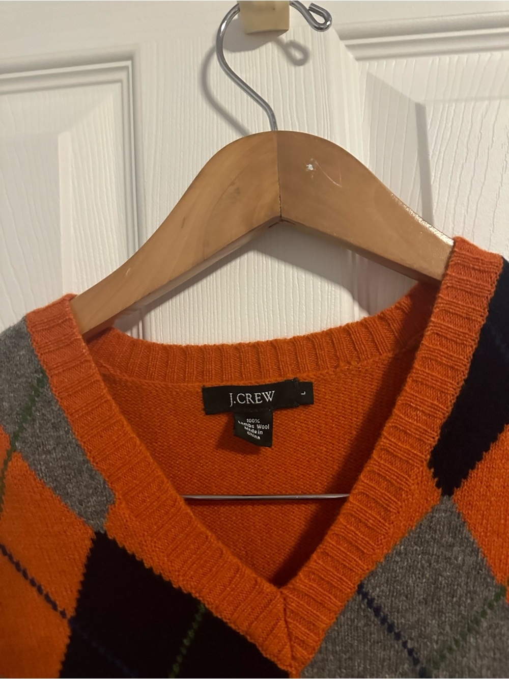 J. Crew Orange, Navy & Gray Argyle V-Neck Sweater Vest - Picture 3 of 7